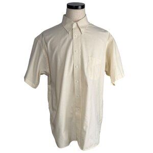 Stafford Wrinkle-Free Button Down Short Sleeve Dress Shirt Cream Oxford 90's XL